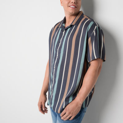 Arizona Big and Tall Mens Regular Fit Short Sleeve Striped Button-Down Shirt