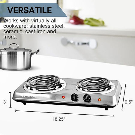 Ovente Double Coil Electric Burner, One Size, Silver