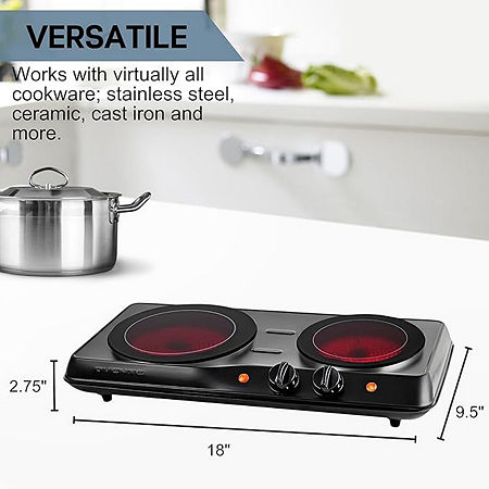 Ovente Electric Double Infrared Burner Stainless/Silver, One Size, Black