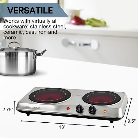 Ovente Electric Double Infrared Burner Stainless/Silver, One Size, Silver