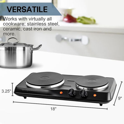 Ovente Cast Iron Double Electric Burner