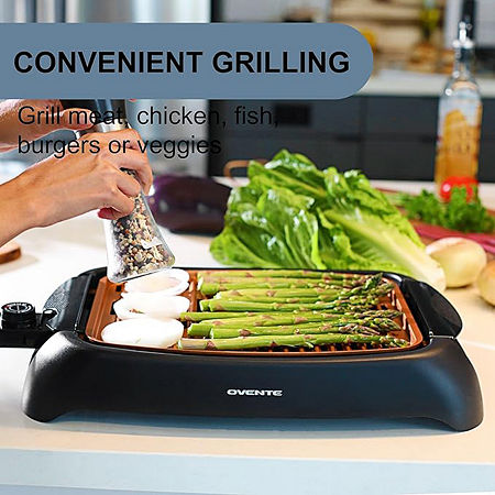 Ovente 13x10 In Premium Non-Stick Electric Grill, One Size, Red