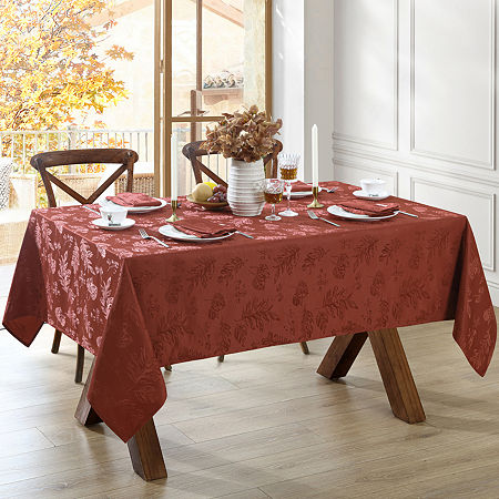 Elrene Home Fashions Elegant Woven Leaves Tablecloth, One Size, Red