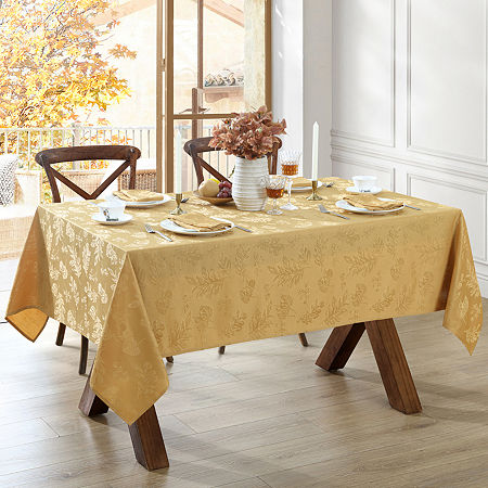 Elrene Home Fashions Elegant Woven Leaves Tablecloth, One Size, Yellow