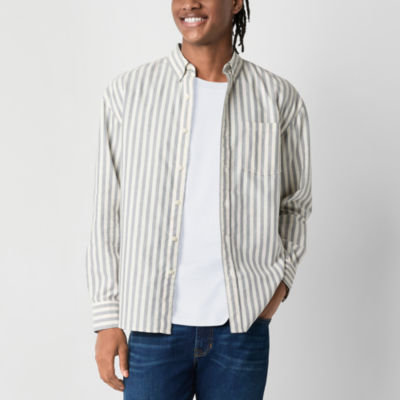 Arizona Mens Long Sleeve Striped Button-Up Shirt