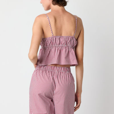 Arizona Body Womens Poplin V Neck Sleeveless Juniors Pajama Top