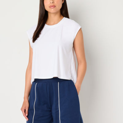 Xersion Womens Pleated Crew Neck Sleeveless T-Shirt