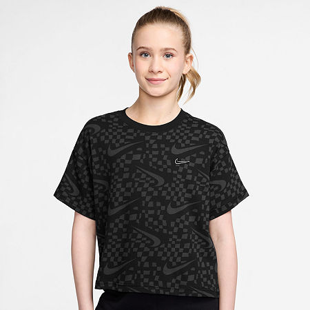 Nike Big Kid Girls Crew Neck Short Sleeve Regular Fit Graphic T-Shirt, Medium, Black