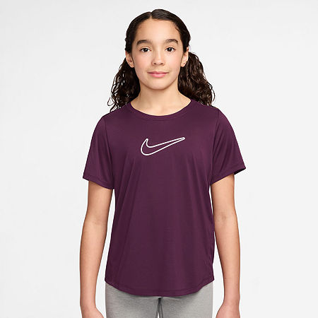 Nike Dri-Fit One Big Kid Girls Crew Neck Short Sleeve Regular Fit Graphic T-Shirt, X-large, Red