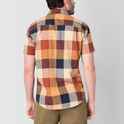 mutual weave Mens Short Sleeve Regular Fit Button-Down Shirt