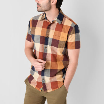 mutual weave Mens Short Sleeve Regular Fit Button-Down Shirt