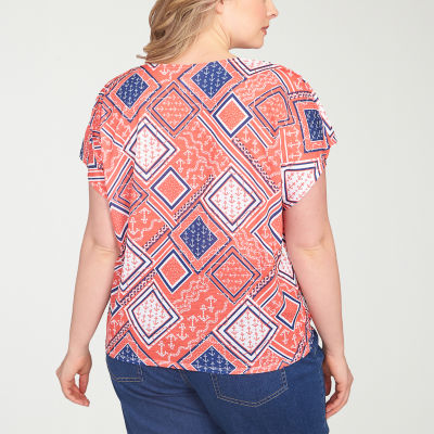 Hearts Of Palm Womens Plus V Neck Short Sleeve T-Shirt