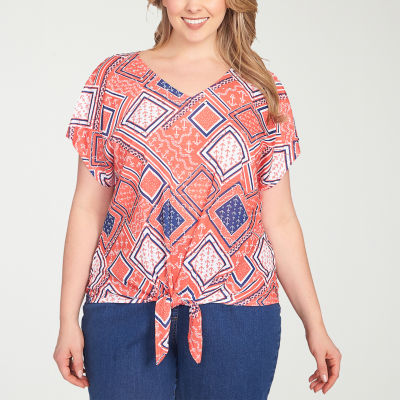 Hearts Of Palm Womens Plus V Neck Short Sleeve T-Shirt