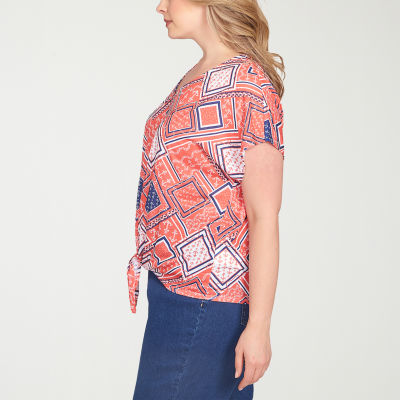 Hearts Of Palm Womens Plus V Neck Short Sleeve T-Shirt