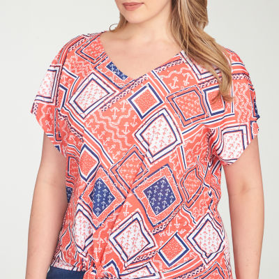 Hearts Of Palm Womens Plus V Neck Short Sleeve T-Shirt