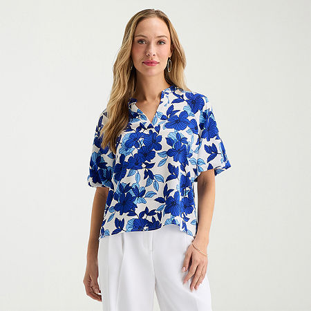Liz Claiborne Womens Tall V Neck Short Sleeve Satin Blouse