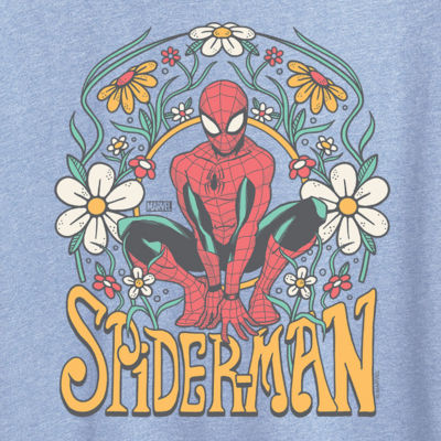 Spiderman Florals Womens Crew Neck Short Sleeve Classic Fit Graphic T-Shirt