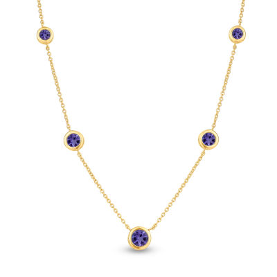 Womens Genuine Purple Amethyst 18K Gold Over Silver Round Strand Necklace