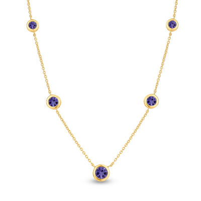 Womens Genuine Purple Amethyst 18K Gold Over Silver Round 18 Inch Pendant Necklace