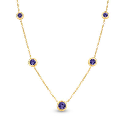 Womens Genuine Purple Amethyst 18K Gold Over Silver Round Pendant Necklace