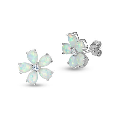 Lab Created White Opal Sterling Silver 9mm Stud Earrings