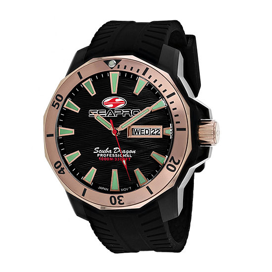 Sea-Pro Mens Black Strap Watch Sp8323
