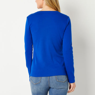 Liz Claiborne Womens V Neck Long Sleeve T-Shirt