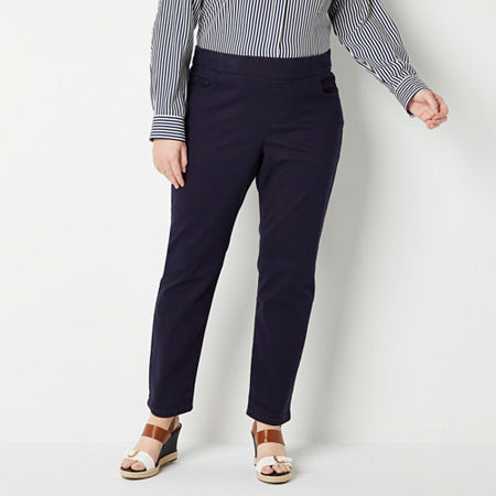 Liz Claiborne Womens Amber Mid Rise Slim Pull-On Pants - Plus, 20w, Blue