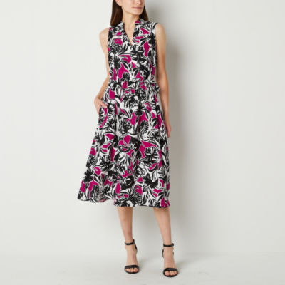 Black Label by Evan-Picone Sleeveless Floral Midi Fit + Flare Dress