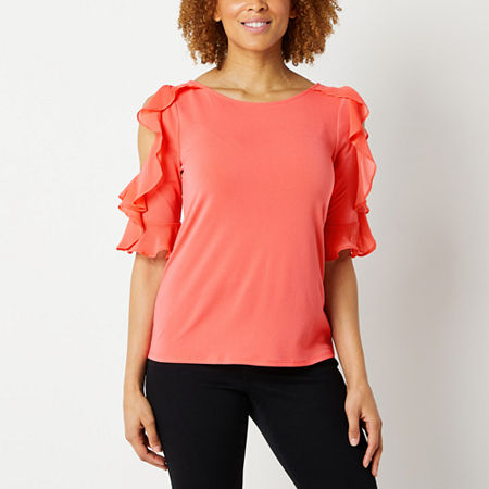  Bold Elements Womens Ruffle Cold Shoulder Blouse