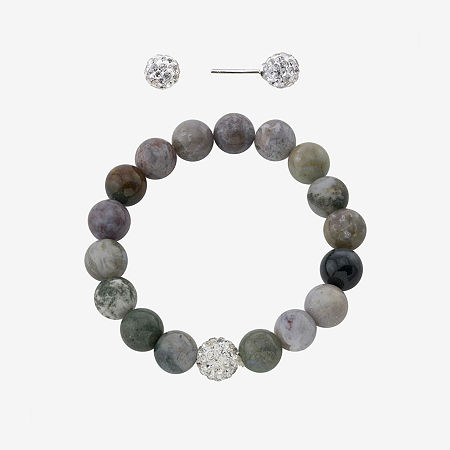 Sparkle Allure Stretch Bracelet & Stud Earring Womens Multi Color Jasper Pure Silver Over Brass 2-pc. Jewelry Set, One Size, Jasper