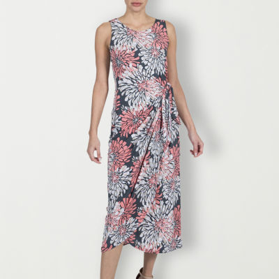 Robbie Bee Sleeveless Puff Print Midi Sheath Dress, Color Gray Coral