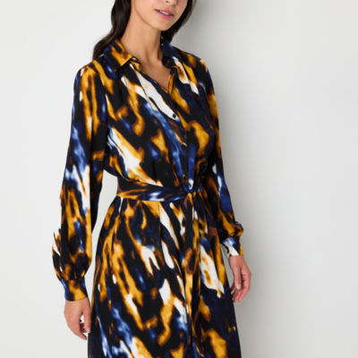 Worthington Womens Long Sleeve Animal Shirt Dress