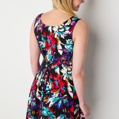 Connected Apparel Sleeveless Floral Fit + Flare Dress