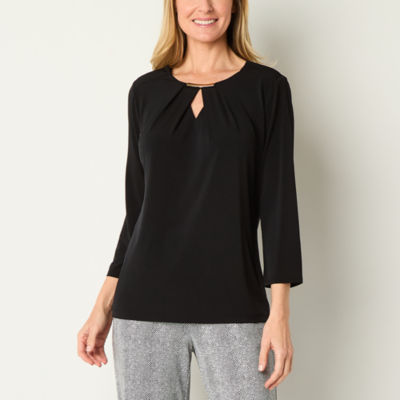 Liz Claiborne Adaptive Womens Keyhole Neck 3/4 Sleeve Easy-on + Easy-off Blouse