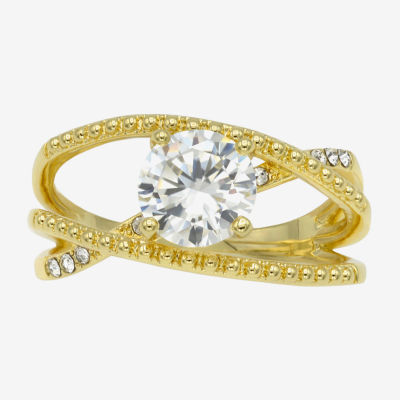 Sparkle Allure Womens Cubic Zirconia 14K Gold Over Brass Round Engagement Ring