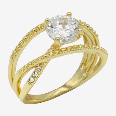 Sparkle Allure Womens Cubic Zirconia 14K Gold Over Brass Round Engagement Ring