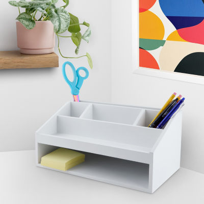 Pink Sky Wooden With Open Storage Desktop Organizer