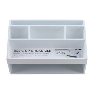 Pink Sky Wooden With Open Storage Desktop Organizer