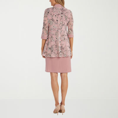 R & M Richards Womens Floral Jacket Dress With Removable Necklace Petite