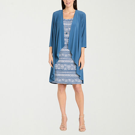 R & M Richards Womens Jacket Dress With Removable Necklace Petite, 12 Petite, Blue