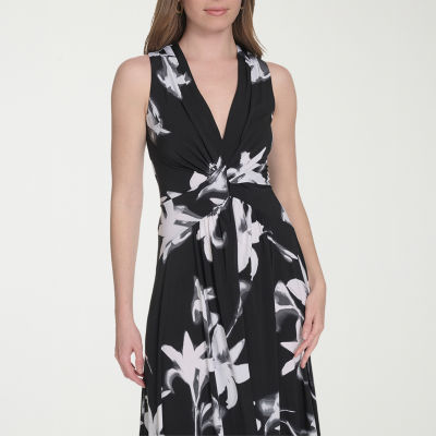 Marc New York Womens Sleeveless Floral Midi Fit + Flare Dress