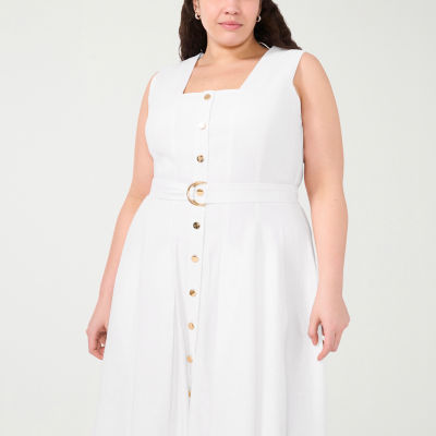 Sam And Jess Womens Plus Sleeveless Midi Fit + Flare Dress