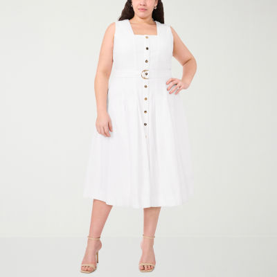 Sam And Jess Womens Plus Sleeveless Midi Fit + Flare Dress