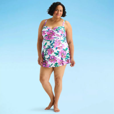 Liz Claiborne Womens Tropical Floral Plus Swim Dress