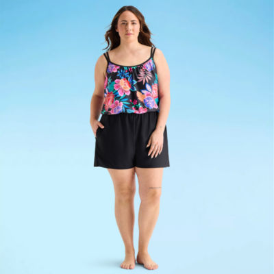 Sonnet Shores Womens Floral Plus Swim Romper