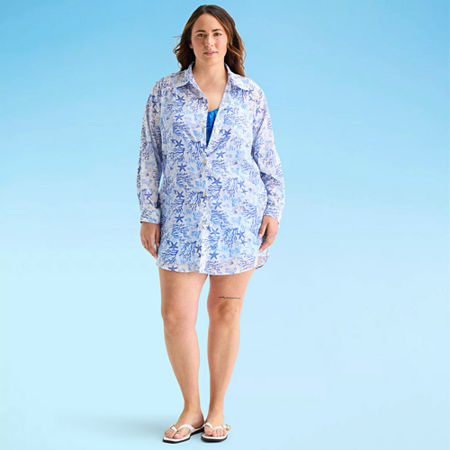 Sonnet Shores Womens Plus Dress Swimsuit Cover-Up