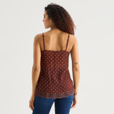 a.n.a Sheer Womens Sweetheart Neck Sleeveless Lace Trim Camisole