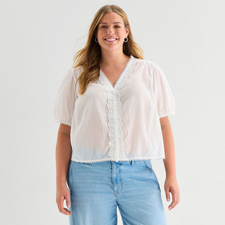 a.n.a Womens Plus V Neck Short Sleeve Blouse, 4x, White
