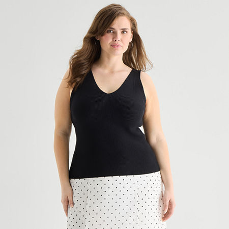 Ana Plus Womens V Neck Sleeveless Pullover Sweater In Black
